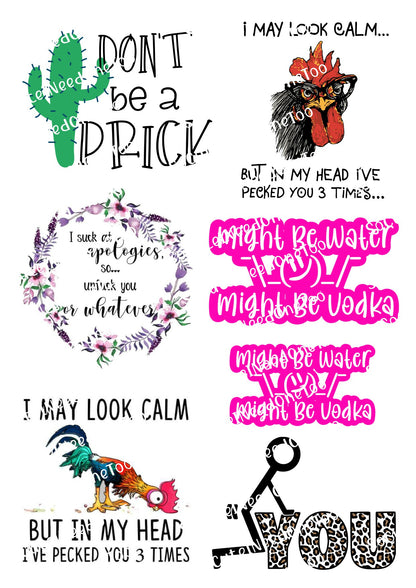 Adult - Don't Be A Prick Waterslide Decals - SoCuteINeedOneToo