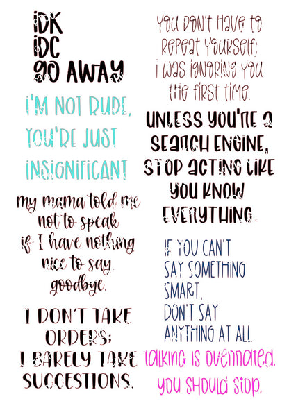 Adult Sayings - IDK Waterslide Decals - SoCuteINeedOneToo