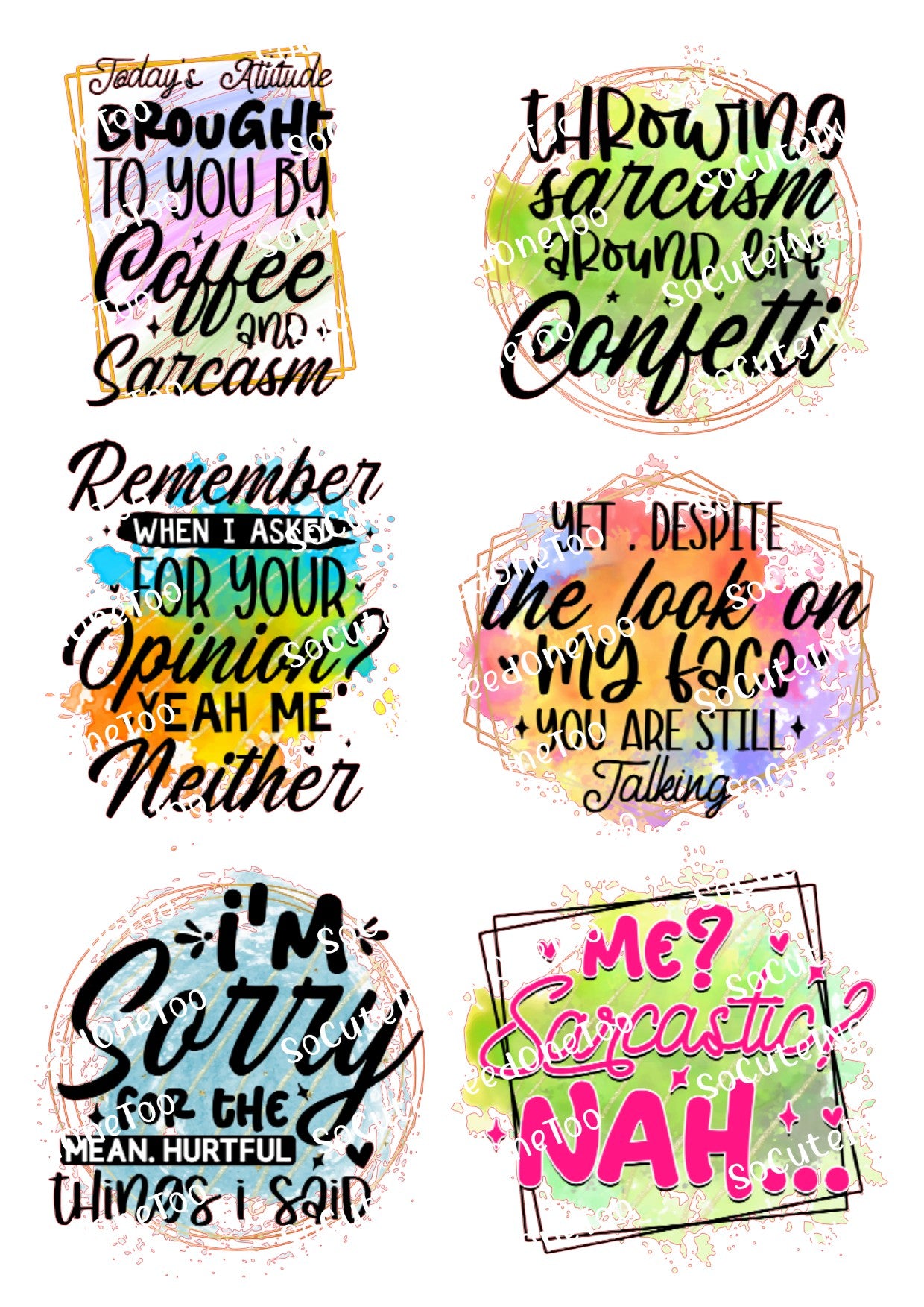 Adult Sayings - Throwing Sarcasm Around Waterslide Decals - SoCuteINeedOneToo