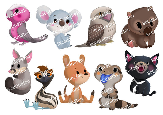 Australian Animals Waterslide Decals – Koala Kangaroo & Outback Designs for Tumblers