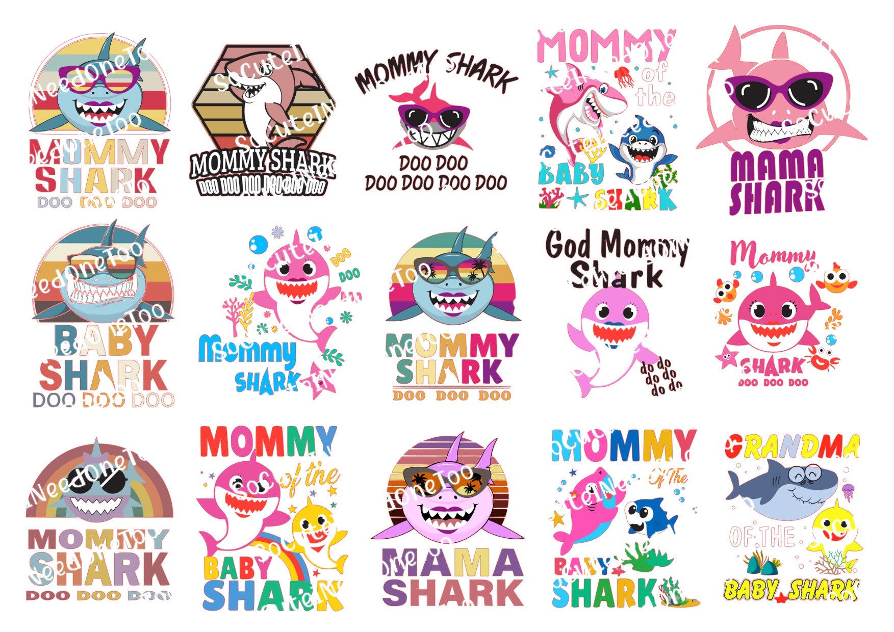 Baby Shark - Mommy & Grandma Shark Waterslide Decals - SoCuteINeedOneToo