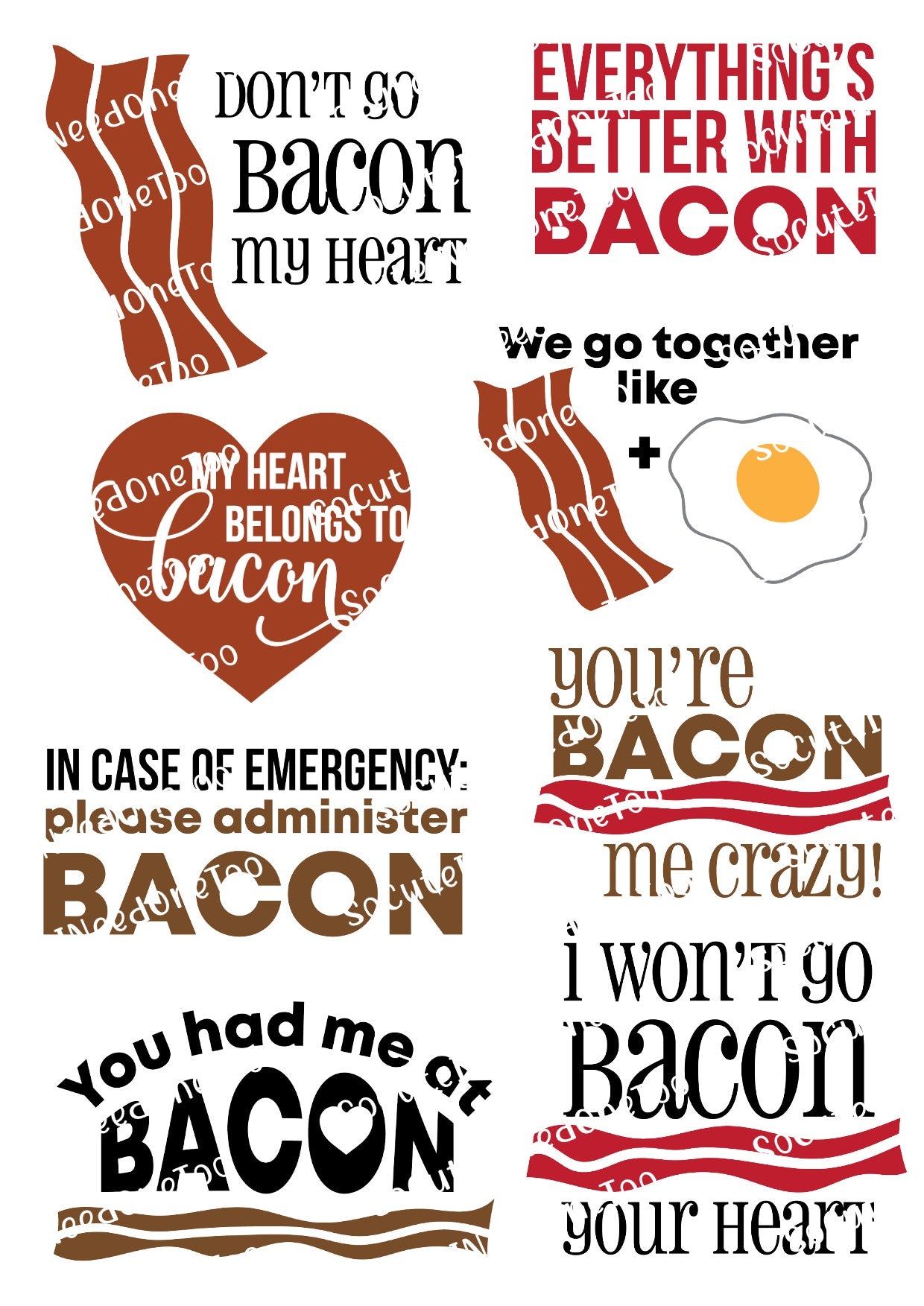 Bacon My Heart - Funny Bacon-Themed Sayings Waterslide Decals - SoCuteINeedOneToo