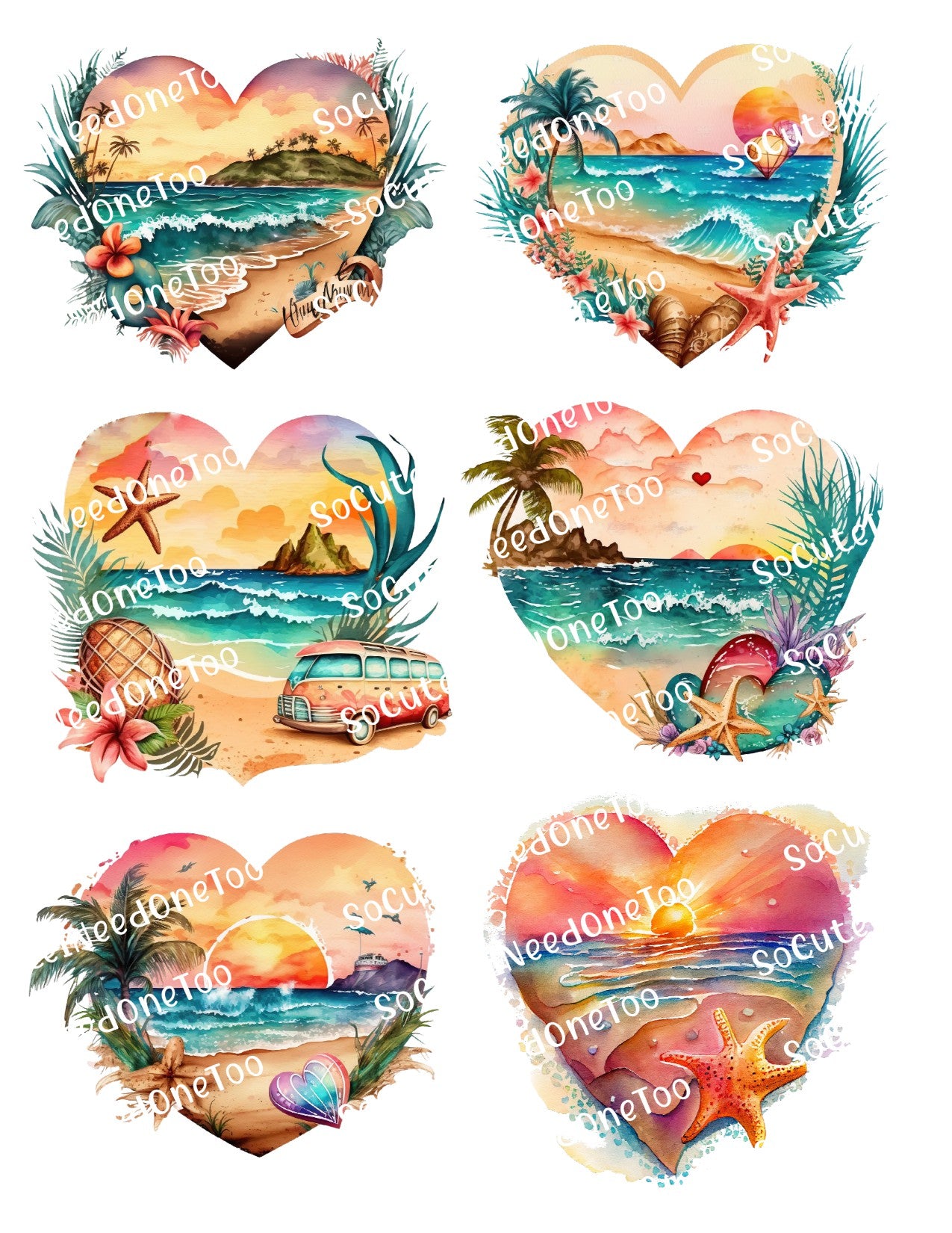 Beach Hearts Collection of Waterslide Decals - SoCuteINeedOneToo