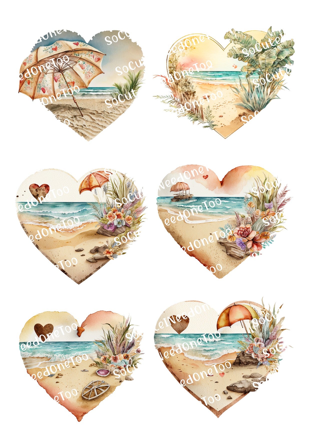 Beach Hearts Collection of Waterslide Decals - SoCuteINeedOneToo