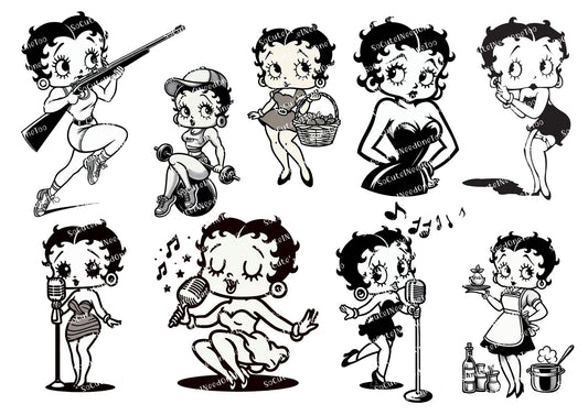 Betty Boop Waterslide Decals Vol 16 – Black & White Classic Character Designs for Tumblers