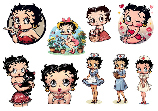 Betty Boop Waterslide Decals Vol 20 – Nurse Garden & Chibi Designs for Tumblers