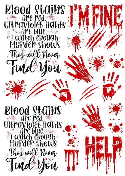 Realistic Blood Stains & Bloody Handprints Waterslide Decals