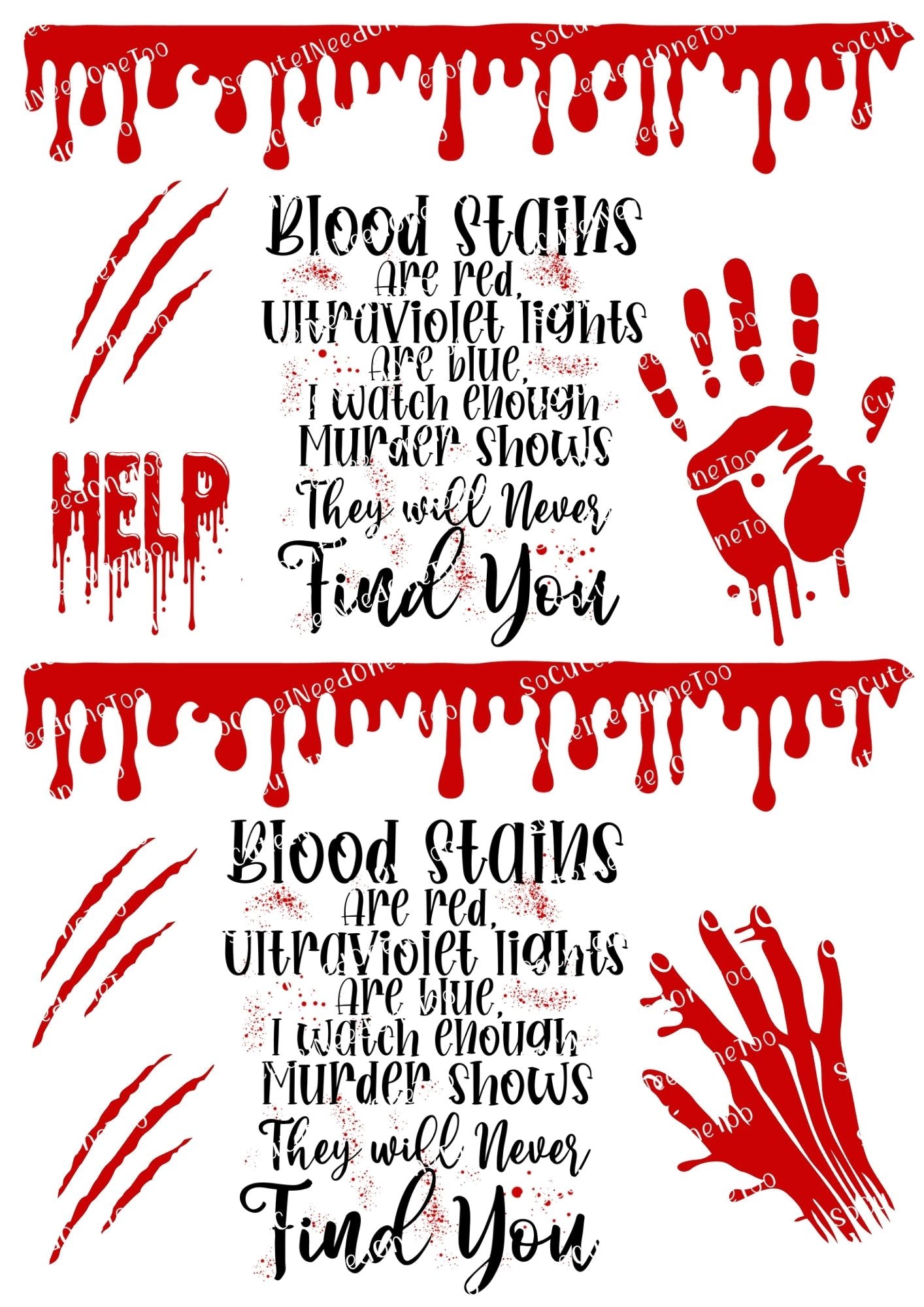 Realistic Blood Stains & Bloody Handprints Waterslide Decals