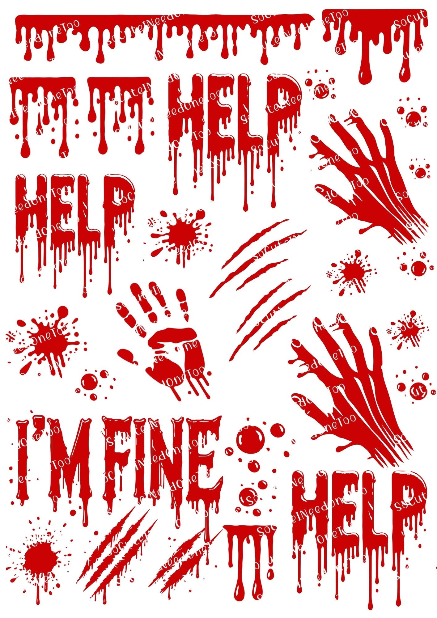 Realistic Blood Stains & Bloody Handprints Waterslide Decals