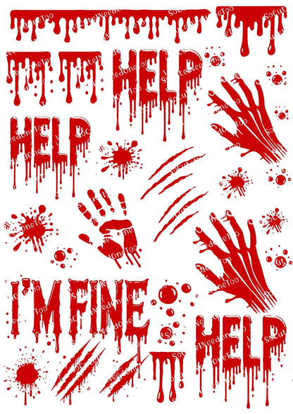 Realistic Blood Stains & Bloody Handprints Waterslide Decals