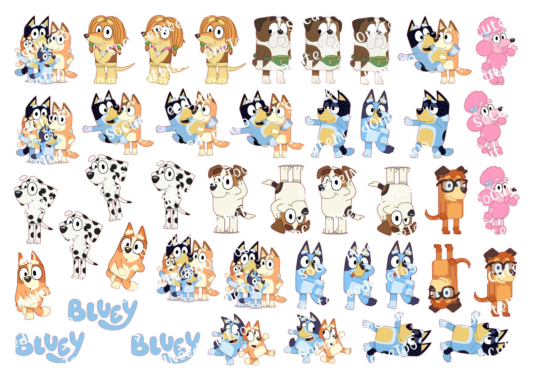 Bluey 1.50 Inches 1.75 Inches, 2 Inches, 3 inches Waterslide Decals - SoCuteINeedOneToo