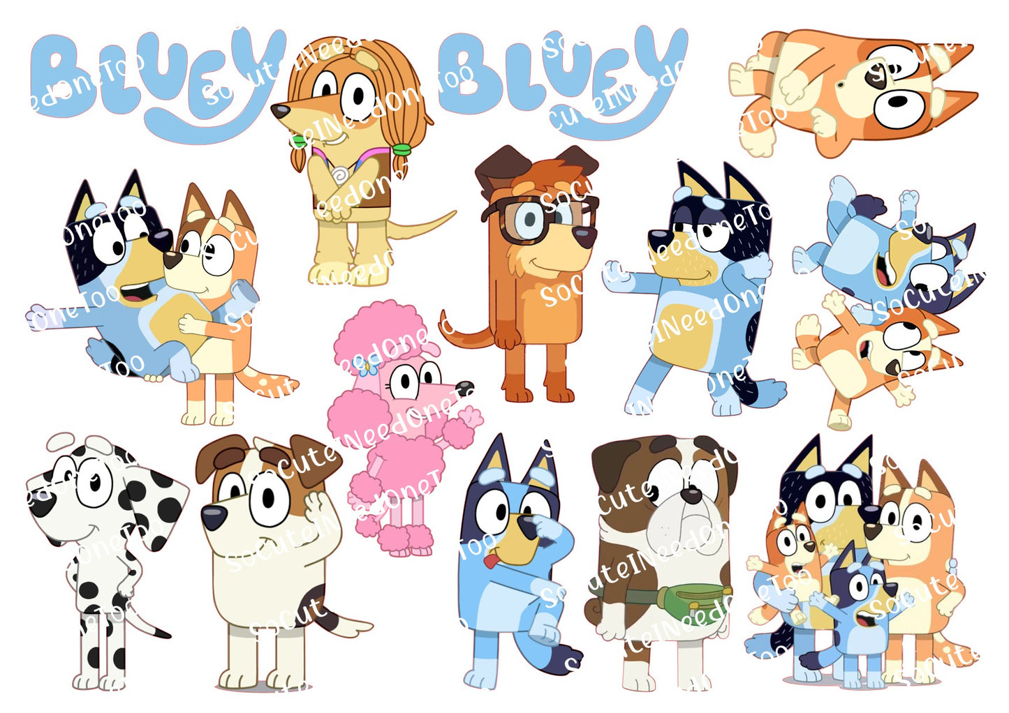 Bluey 1.50 Inches 1.75 Inches, 2 Inches, 3 inches Waterslide Decals - SoCuteINeedOneToo