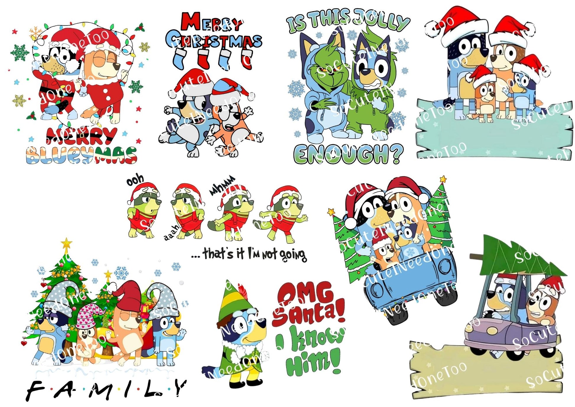 Bluey Christmas Waterslide Decals - SoCuteINeedOneToo