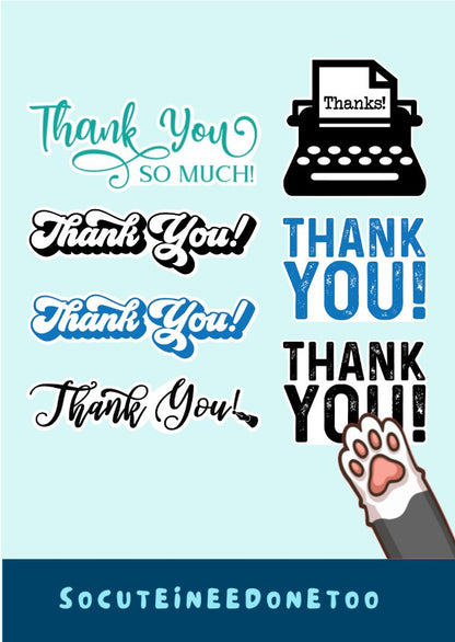 Business Stickers - Thank You - Blue & Black - SoCuteINeedOneToo