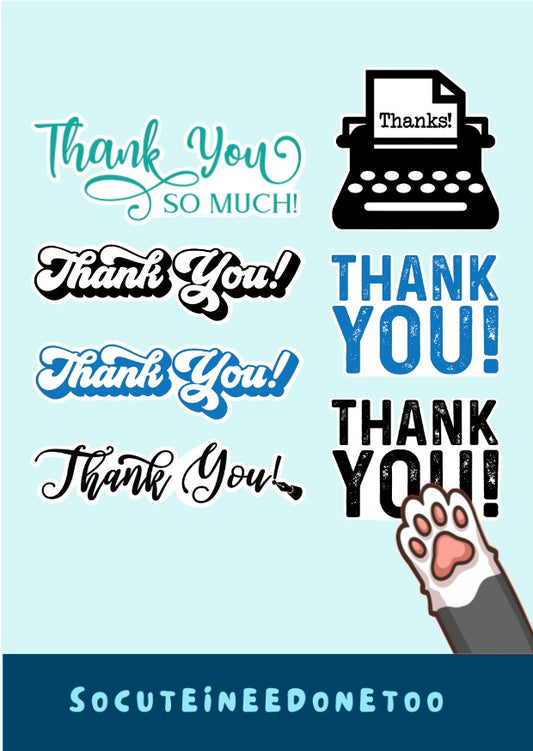 Business Stickers - Thank You - Blue & Black - SoCuteINeedOneToo