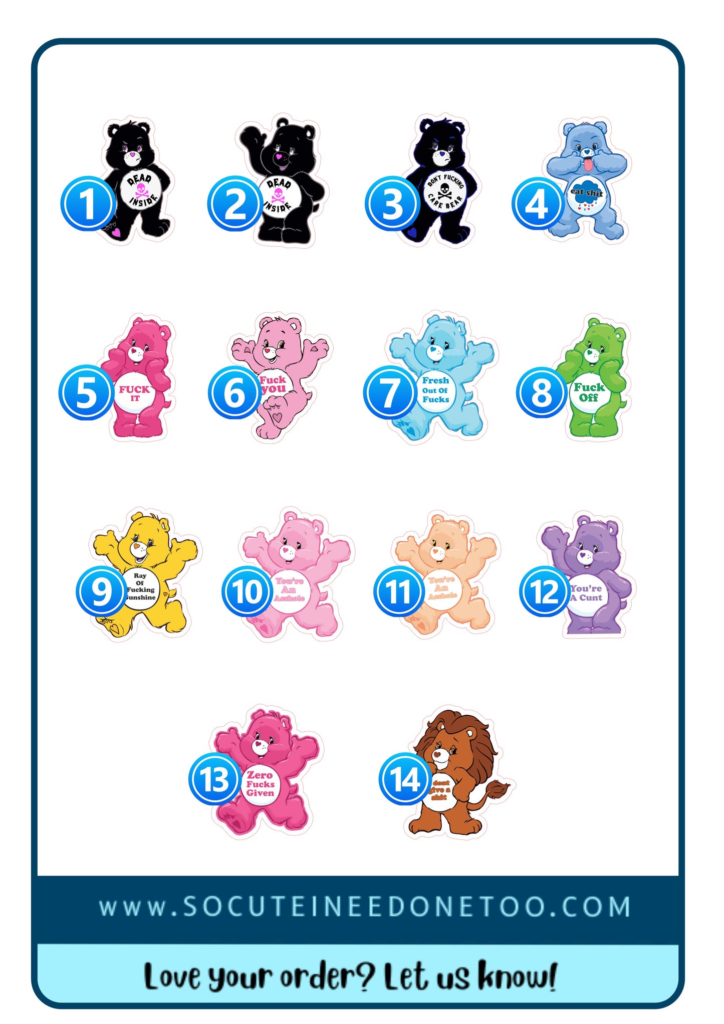 Care Bears Adult 1.5 Inches Stickers SoCuteINeedOneToo