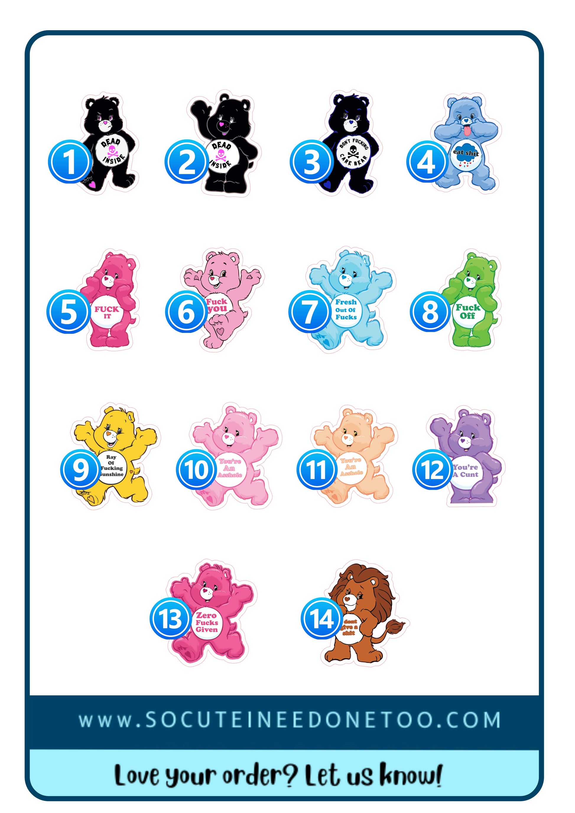 Care Bears Adult 1.5 Inches Stickers SoCuteINeedOneToo