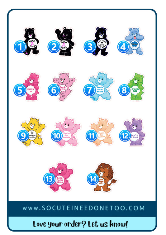 Care Bears Adult 1.5 Inches Stickers SoCuteINeedOneToo