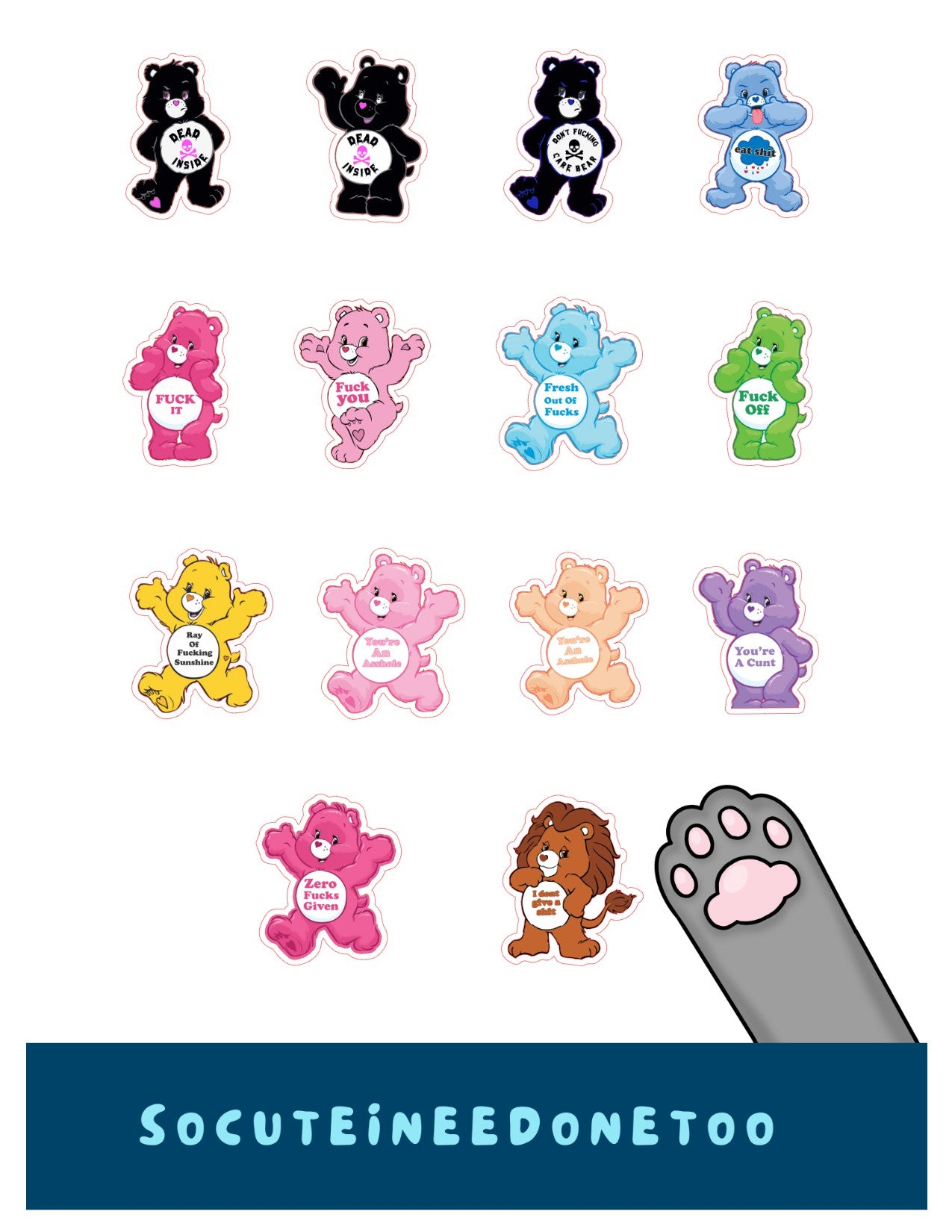 Care Bears 1.5 Inches Stickers SoCuteINeedOneToo