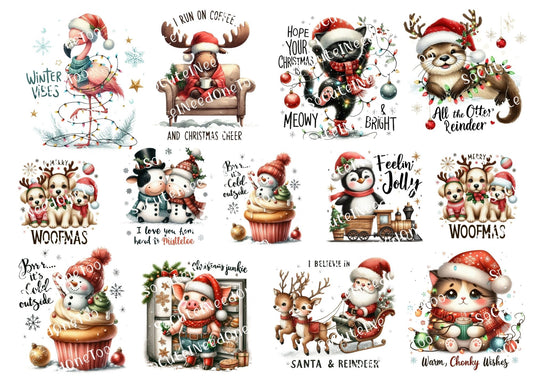 Christmas Animals Celebrating Waterslide Decals - SoCuteINeedOneToo