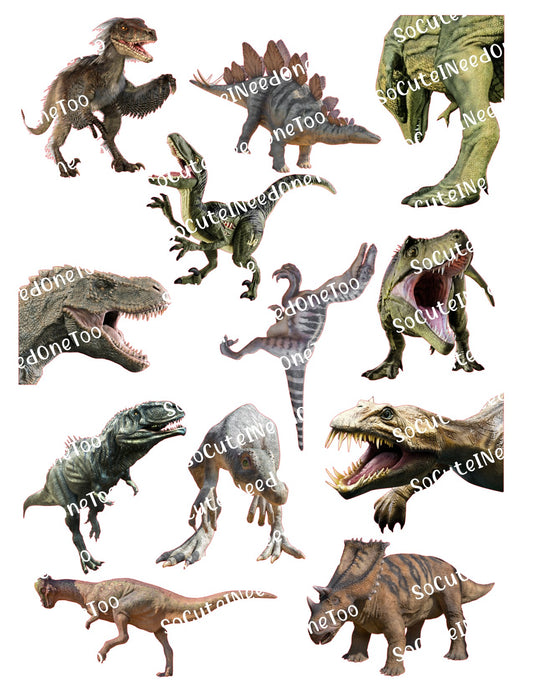 Collection of various dinosaur toy figures on a white background