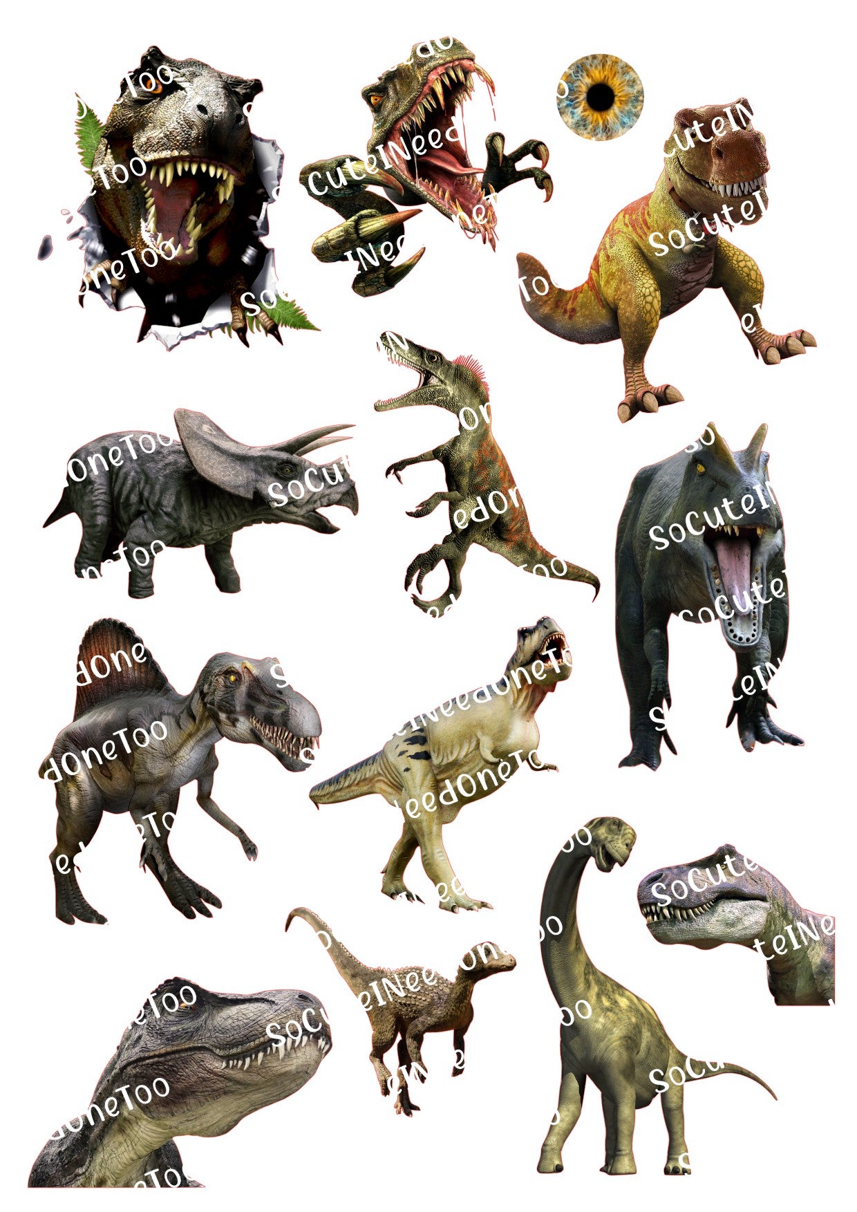 Collection of various dinosaur figurines on a white background
