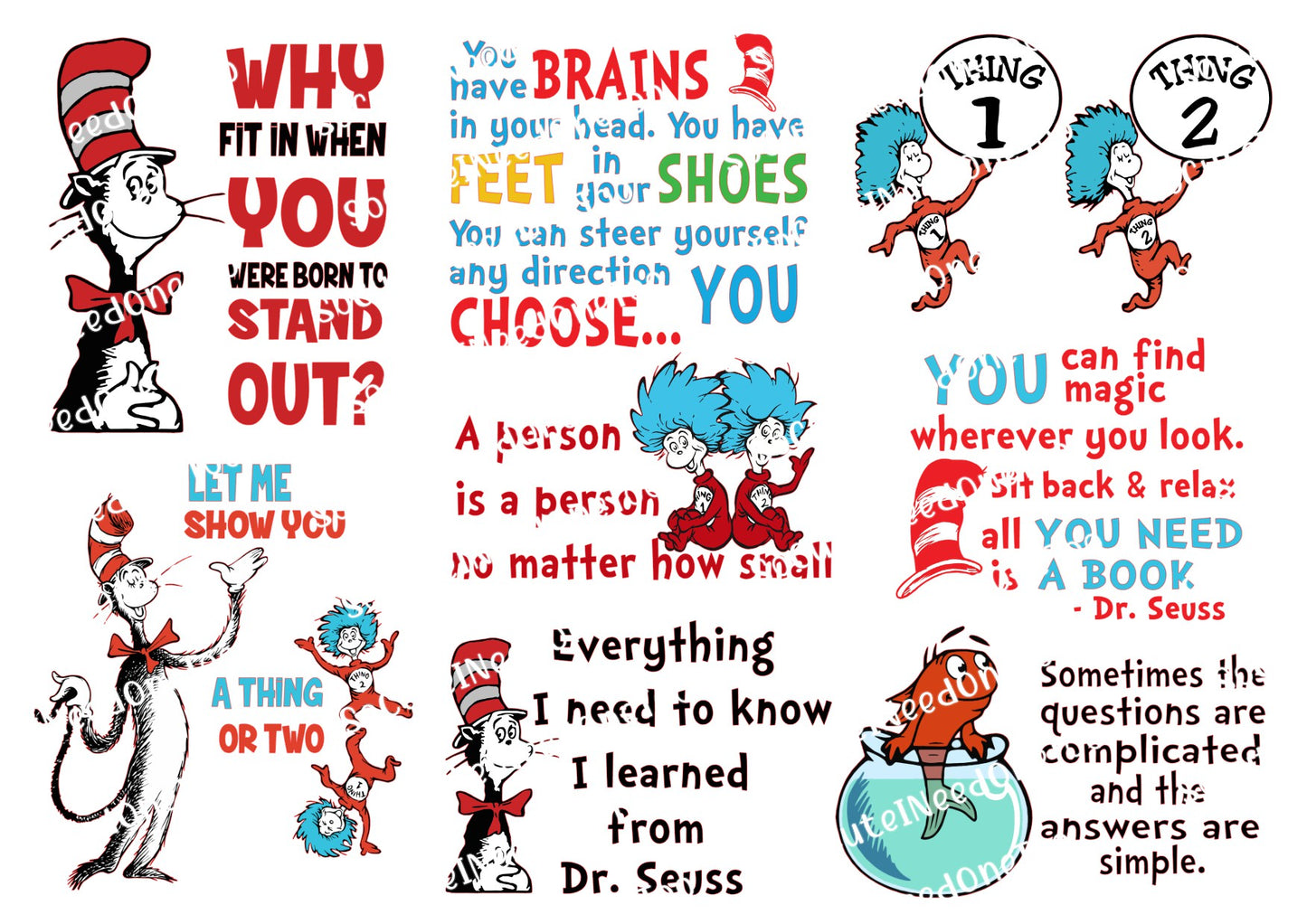 Dr. Seuss n.° 3 en papel transparente/blanco para toboganes de agua, listo para usar 
