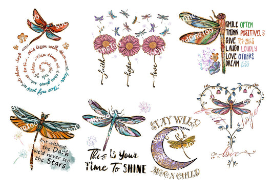 Dragonfly Quotes Waterslide Decals - Clear or White Background