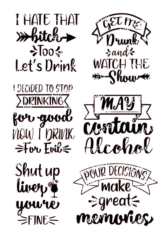 Drinking #2 Waterslide Decals - Funny Drinking Sayings for Tumblers