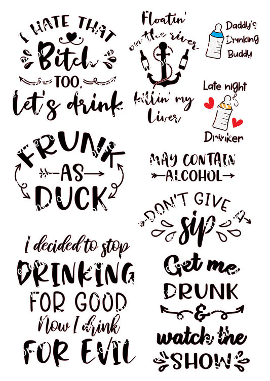 Drinking Squad #1 en papel transparente/blanco para toboganes de agua, listo para usar 