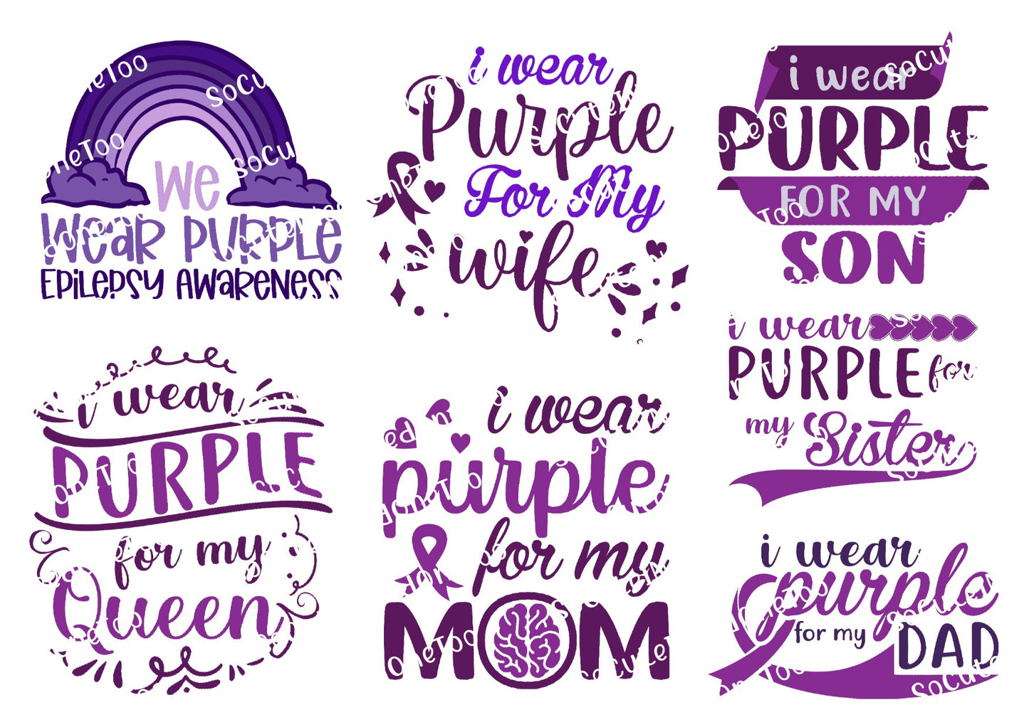 Epilepsy awareness purple ribbon waterslide decals for tumblers