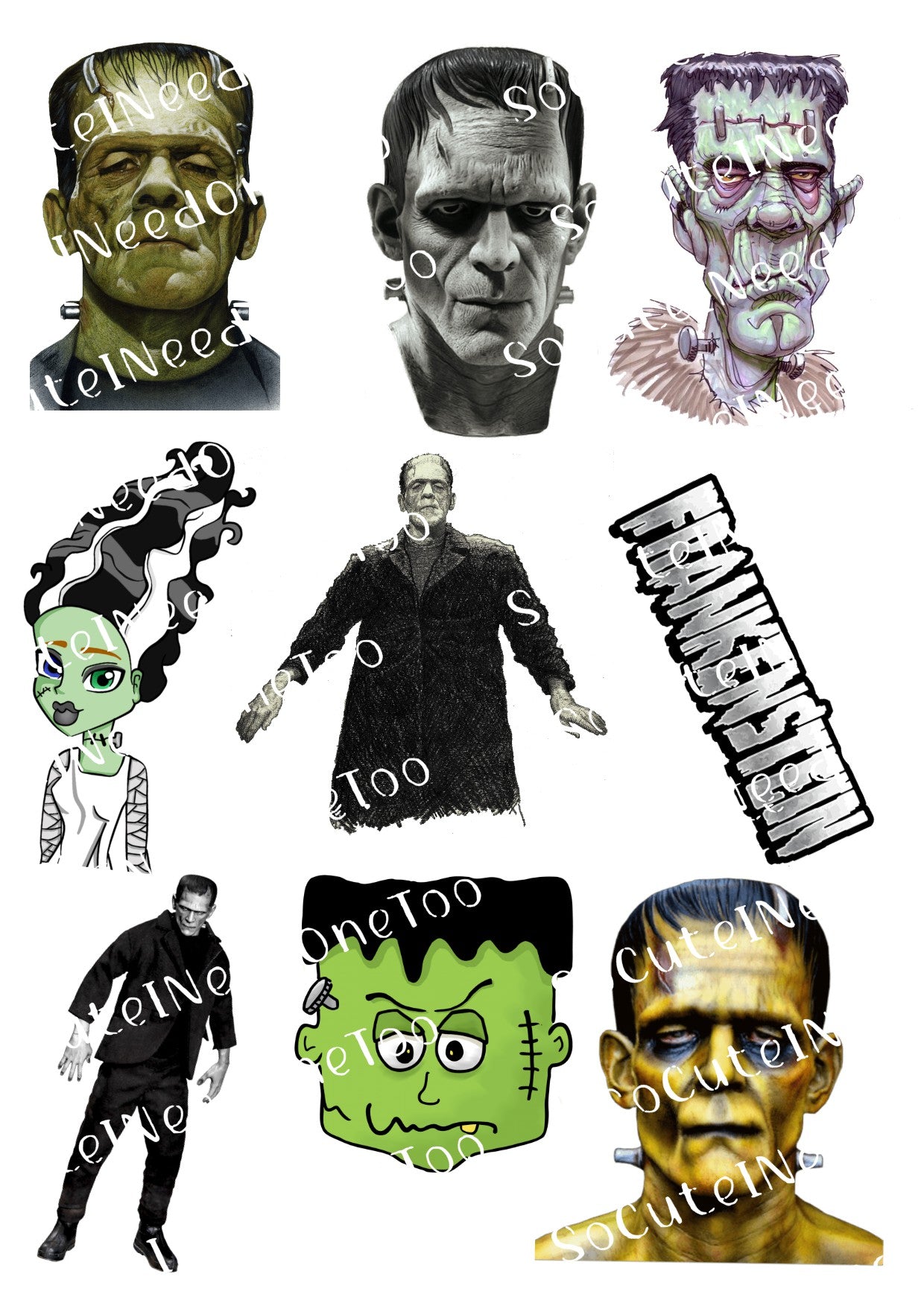 Frankenstein Faces Waterslide Decals - SoCuteINeedOneToo