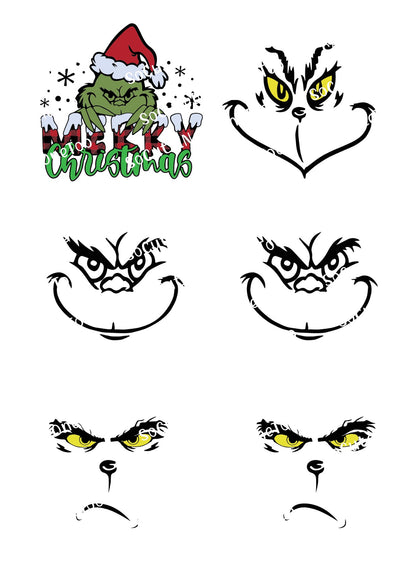 Grinch - Different Faces Waterslide Decals - SoCuteINeedOneToo