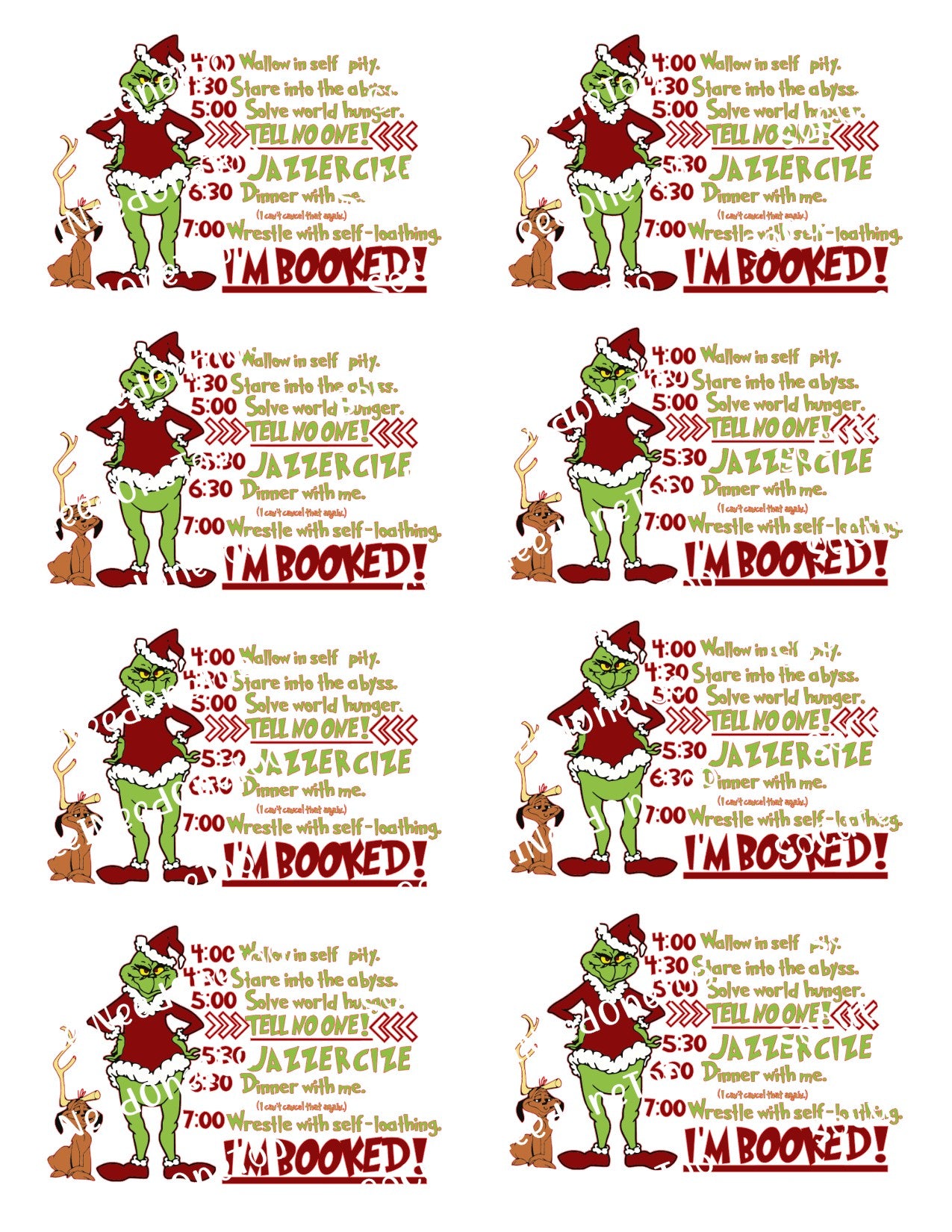 Grinch Full Sheets of Same Image Decals - SoCuteINeedOneToo