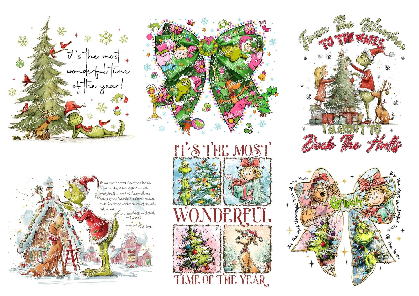 Collection of Christmas-themed illustrations with festive elements and text.