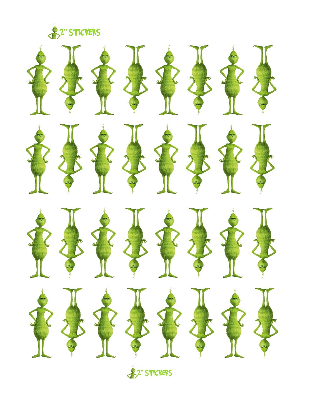 Grinch 2 Inches Stickers - Standing Looking Sarcastic - 32 Kiss Cut Stickers - SoCuteINeedOneToo
