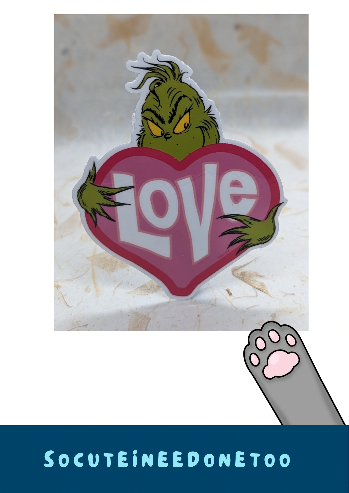 Grinch 3 Inch Heart Love Sticker socuteineedonetoo