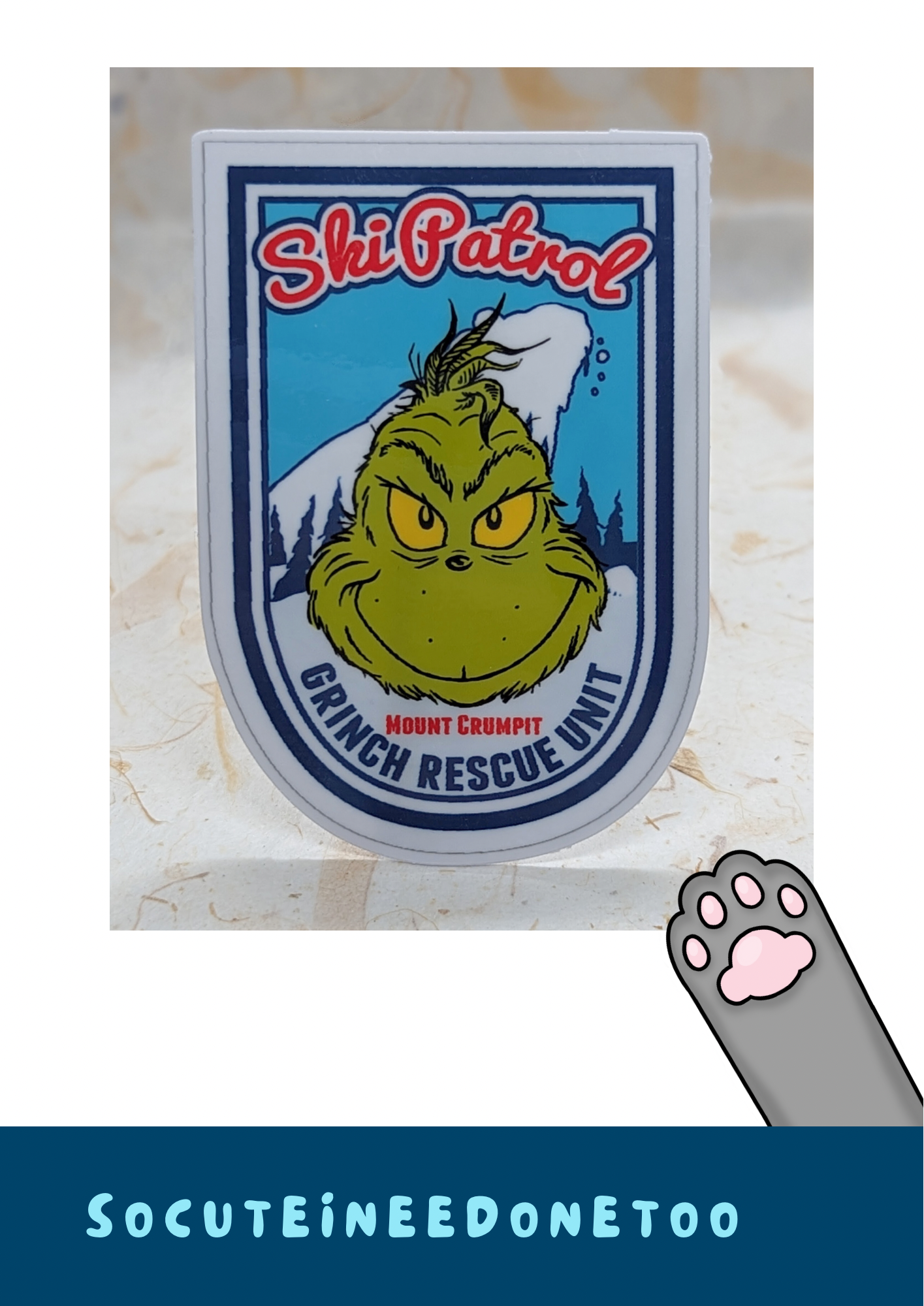 Grinch 3 Inch SKi Patrol Sticker socuteineedonetoo