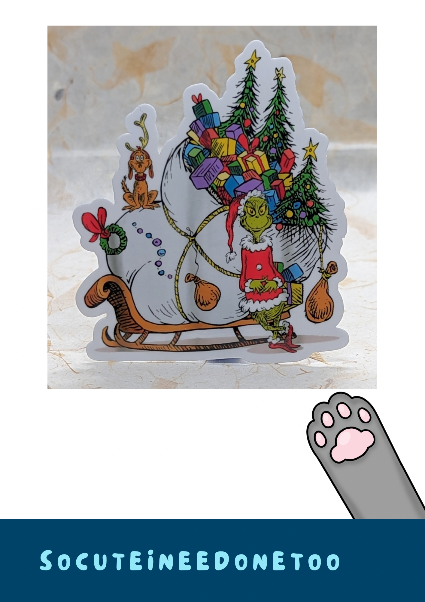 Grinch 3 Inch Sled Sticker socuteineedonetoo