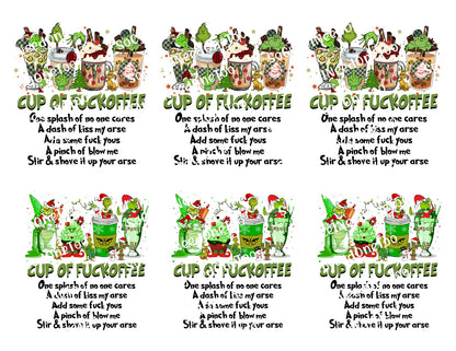 3-3.5 inch Grinch Cup of Fuckoffee Waterslide Decals - SoCuteINeedOneToo