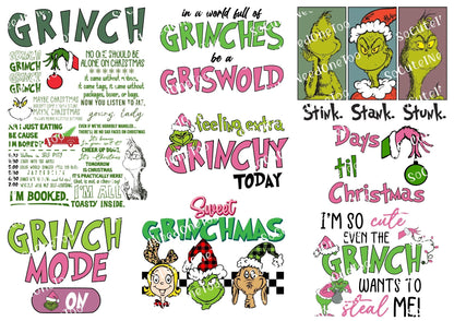 Collection of Grinch-themed text and graphics on a white background