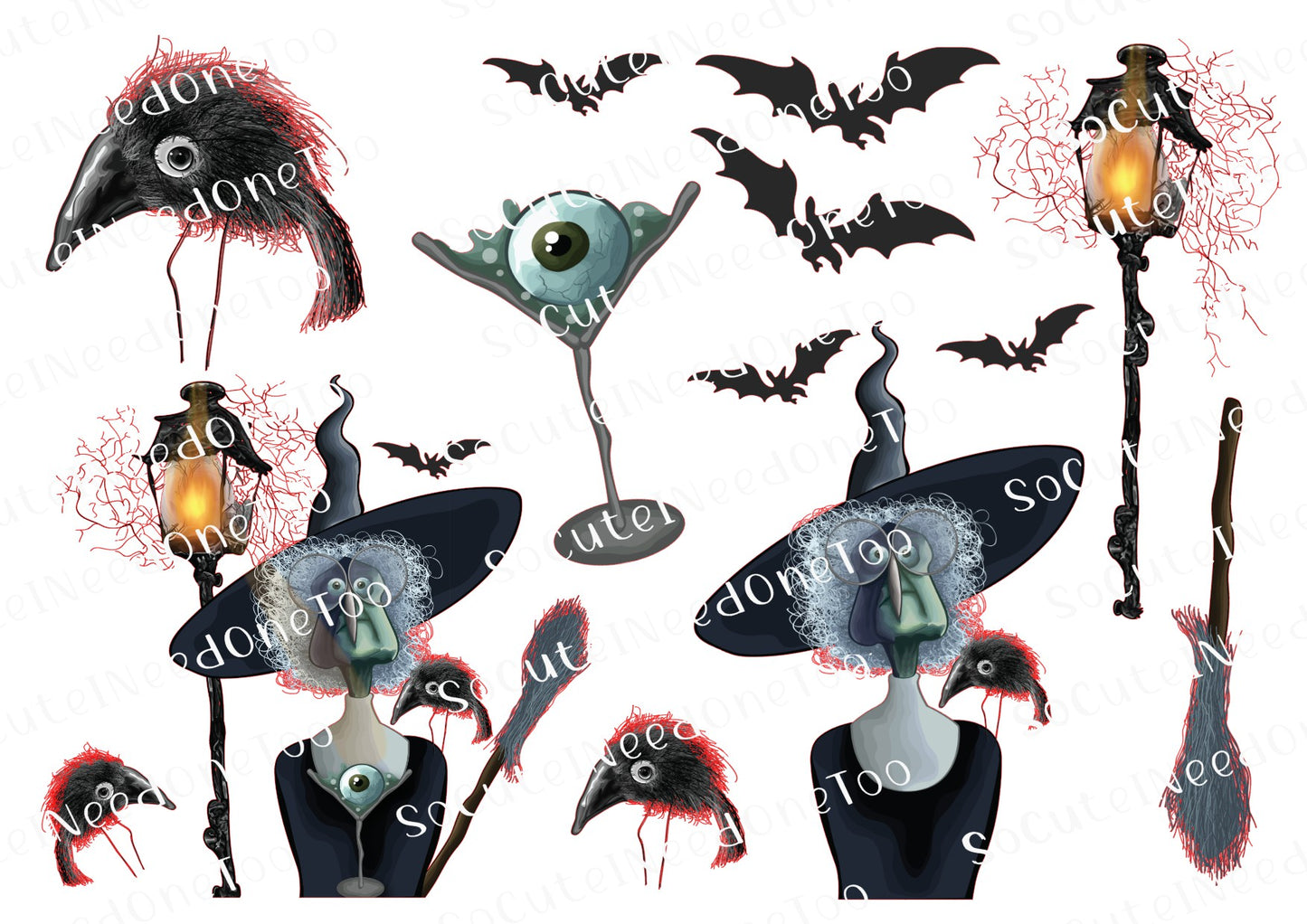 Halloween Witch & Her Bird Waterslide Decals