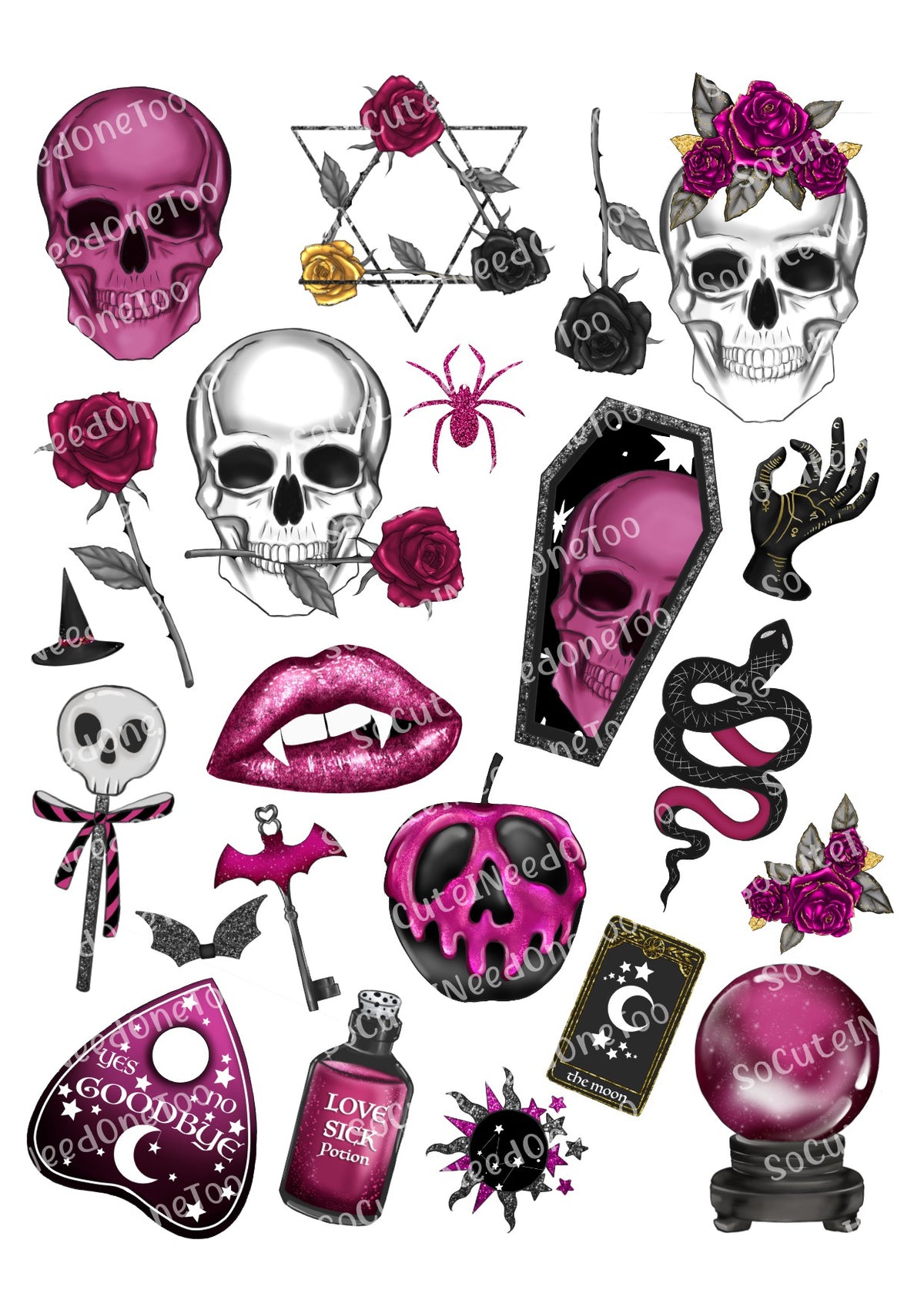 Halloween Psychic Theme Waterslide Decals – Ouija & Skeleton Designs for Tumblers