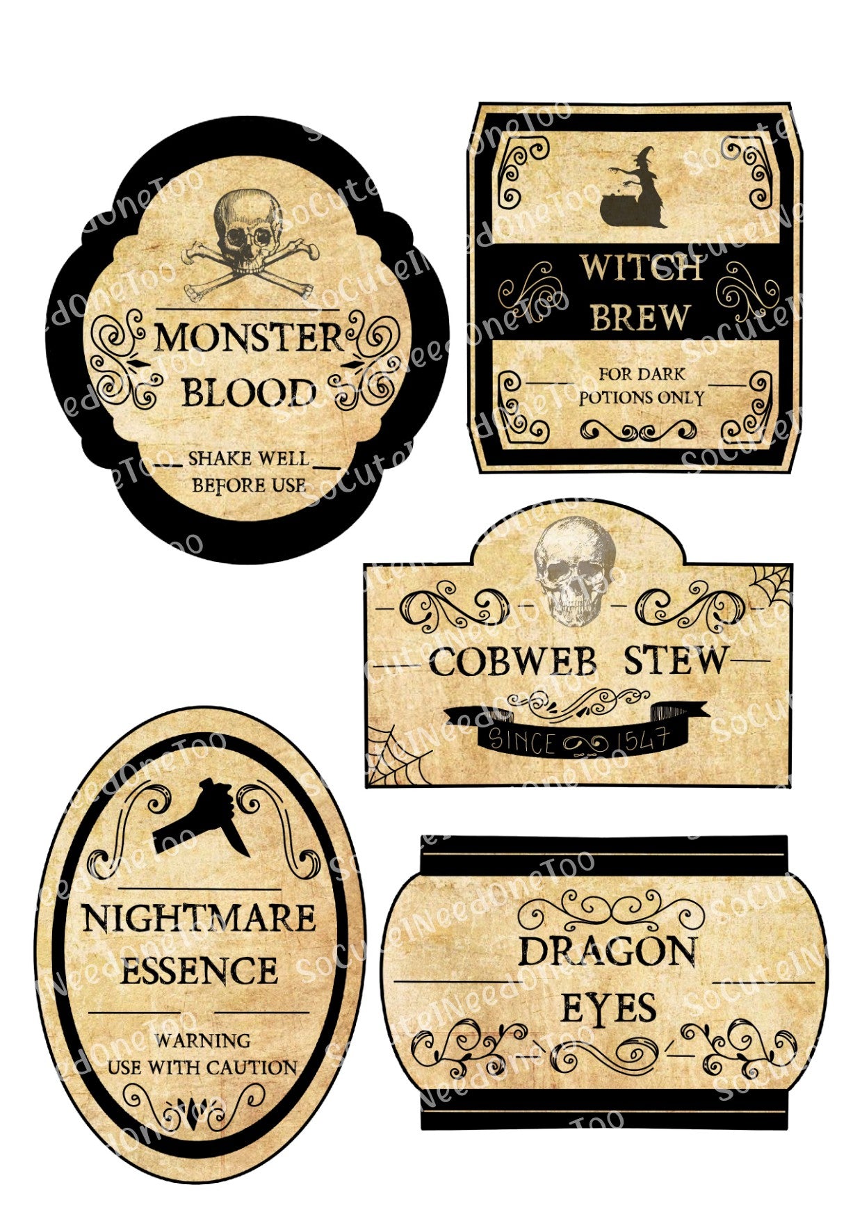 Halloween Potion Labels Waterslide Decals
