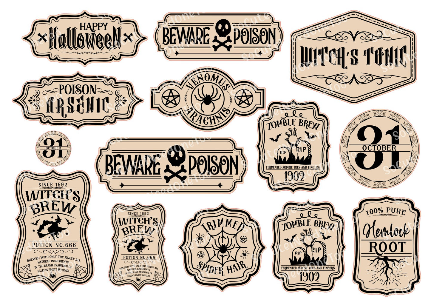 Halloween Potion Labels Waterslide Decals