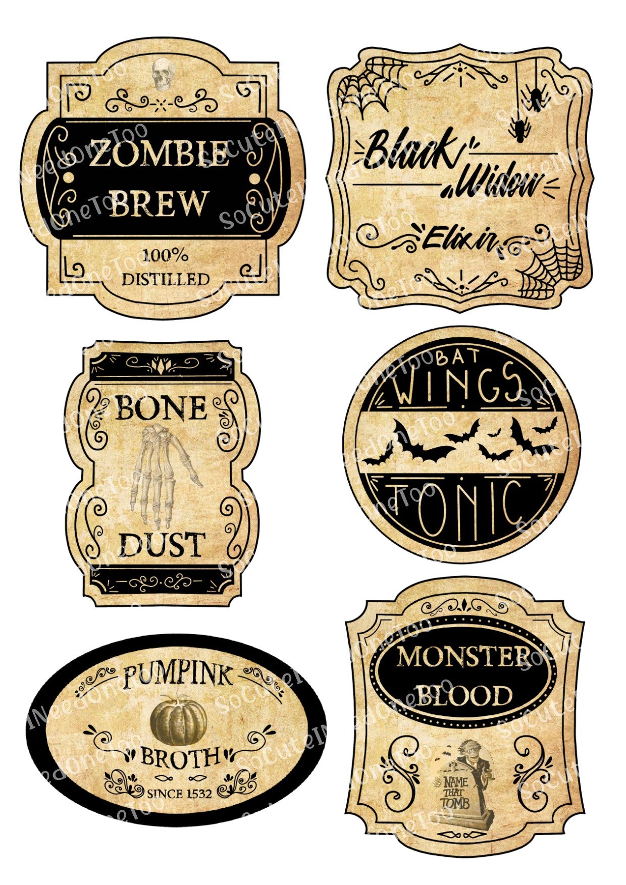 Halloween Potion Labels Waterslide Decals