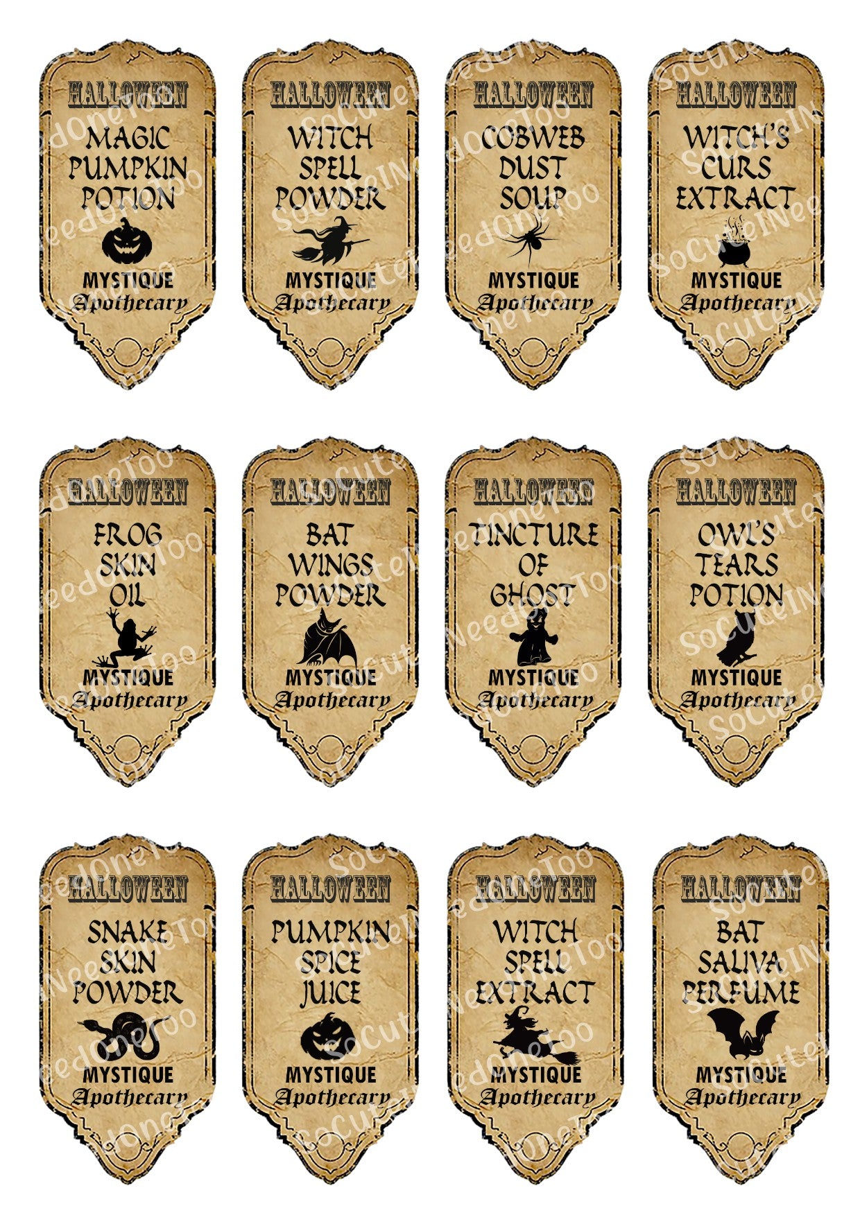 Halloween Potion Labels Waterslide Decals