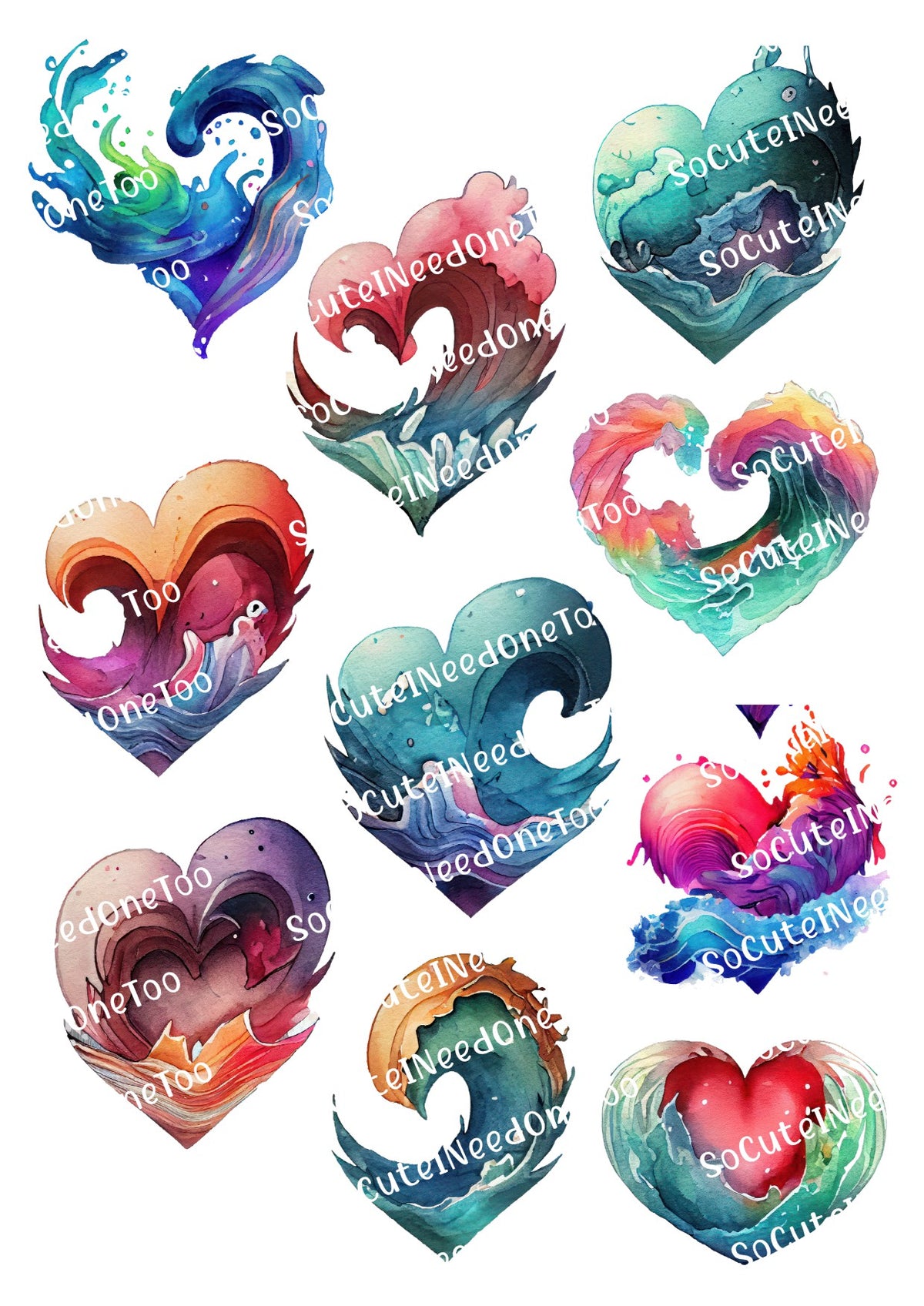 Heart Waves waterslide decal sheet – love & wave designs for tumblers