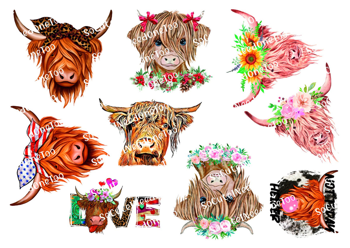 Highland Cows Waterslide Decals – Adorable Highland Cow Designs for Tumblers