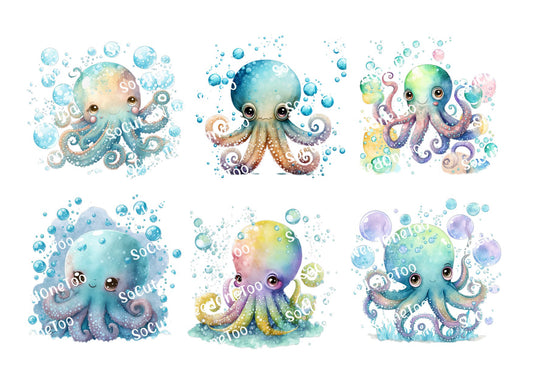 Holographic octopus waterslide decals A4 sheet
